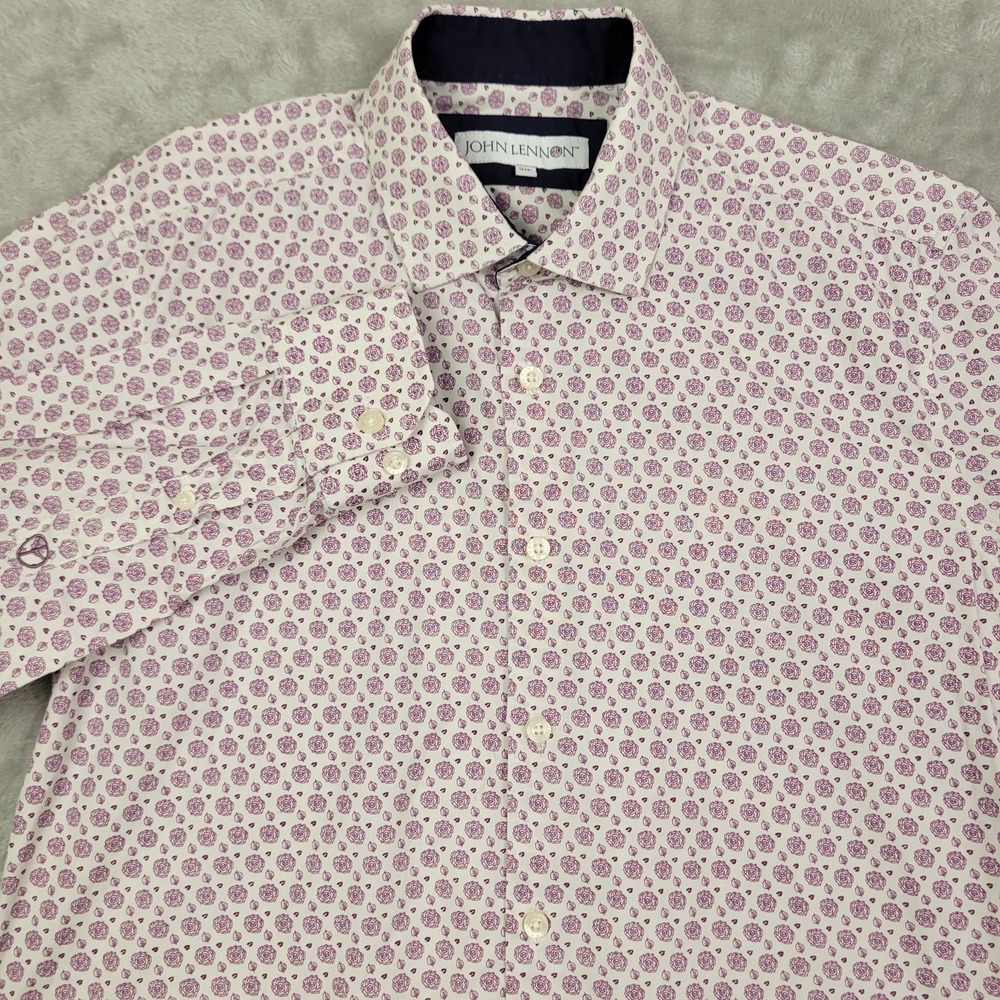 John Lennon Men's Shirt Small Purple Floral Roses Button Up Long Sleeve Cotton